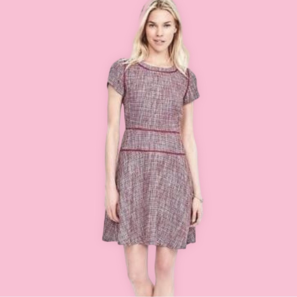 BANANA REPUBLIC Barbie Pink Tweed Fit & Flare office career dress size 12